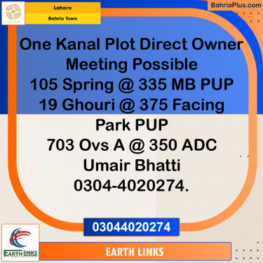 1 Kanal Residential Plot for Sale in Bahria Town, Lahore - (BP-227875)