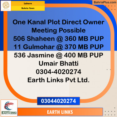 1 Kanal Residential Plot for Sale in Bahria Town, Lahore - (BP-227876)