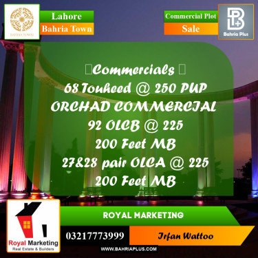 Commercial Plot for Sale in Bahria Town, Lahore - (BP-227917)