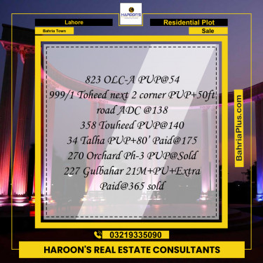 Residential Plot for Sale in Bahria Town, Lahore - (BP-227949)