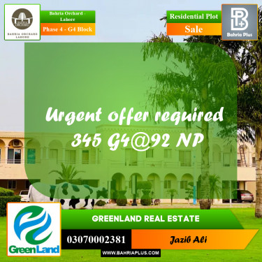 10 Marla Residential Plot for Sale in Phase 4 - G4 Block -  Bahria Orchard, Lahore - (BP-227963)