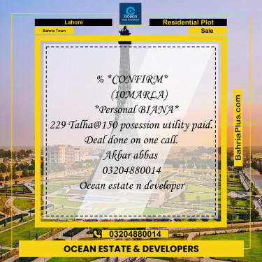 Residential Plot for Sale in Bahria Town, Lahore - (BP-227987)