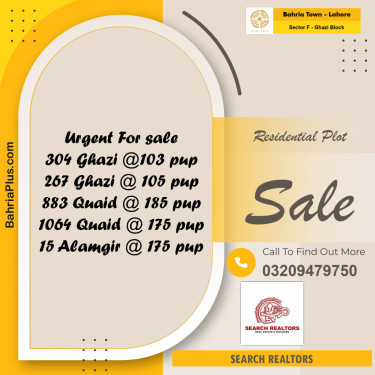10 Marla Residential Plot for Sale in Sector F - Ghazi Block -  Bahria Town, Lahore - (BP-228011)