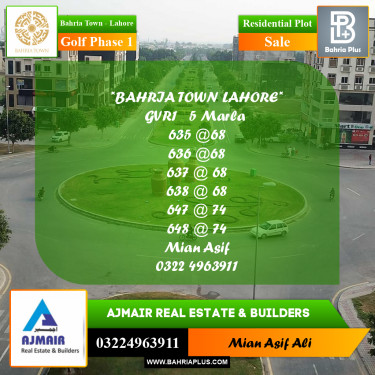 Residential Plot for Sale in Golf Phase 1 -  Bahria Town, Lahore - (BP-228024)