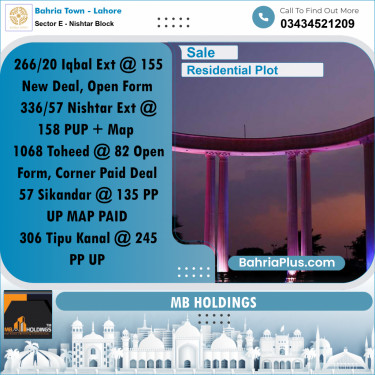10 Marla Residential Plot for Sale in Sector E - Nishtar Block -  Bahria Town, Lahore - (BP-228047)