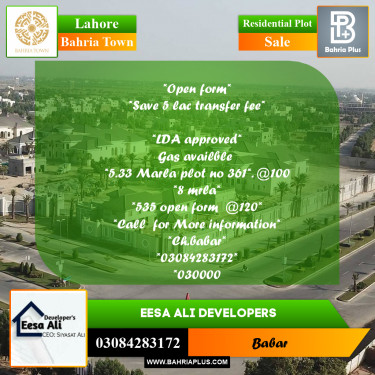 Residential Plot for Sale in Bahria Town, Lahore - (BP-228113)