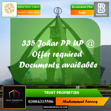 10 Marla Residential Plot for Sale in Sector E - Johar Block -  Bahria Town, Lahore - (BP-228129)