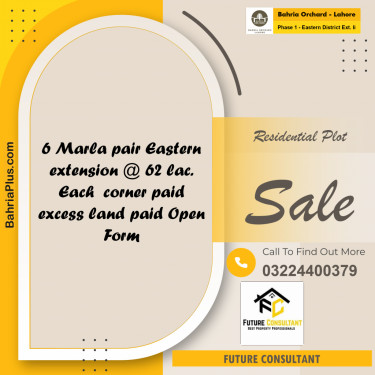 6 Marla Residential Plot for Sale in Phase 1 - Eastern District Ext. II -  Bahria Orchard, Lahore - (BP-228189)