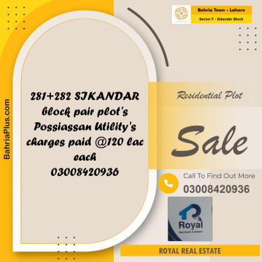 10.66 Marla Residential Plot for Sale in Sector F - Sikander Block -  Bahria Town, Lahore - (BP-228203)