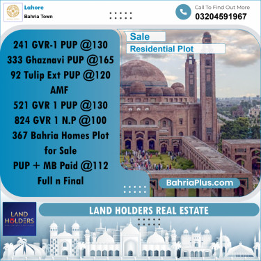 Residential Plot for Sale in Bahria Town, Lahore - (BP-228209)