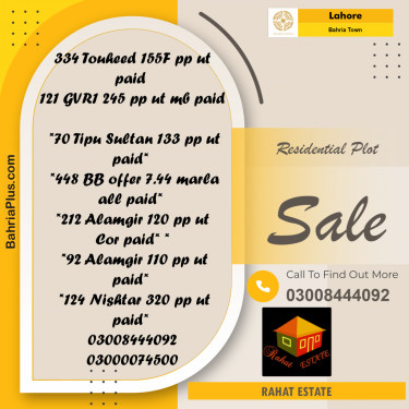 Residential Plot for Sale in Bahria Town, Lahore - (BP-228278)