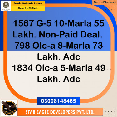 10 Marla Residential Plot for Sale in Phase 4 - G5 Block -  Bahria Orchard, Lahore - (BP-228316)