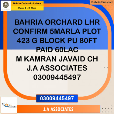 5 Marla Residential Plot for Sale in Phase 2 - G Block -  Bahria Orchard, Lahore - (BP-228415)