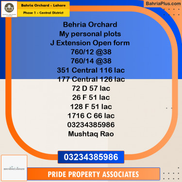 10 Marla Residential Plot for Sale in Phase 1 - Central District -  Bahria Orchard, Lahore - (BP-228428)