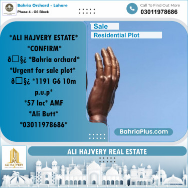 10 Marla Residential Plot for Sale in Phase 4 - G6 Block -  Bahria Orchard, Lahore - (BP-228430)