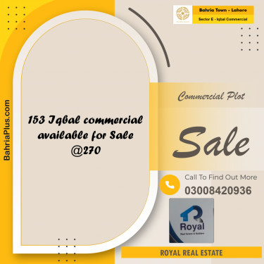 5 Marla Commercial Plot for Sale in Sector E - Iqbal Commercial -  Bahria Town, Lahore - (BP-228590)
