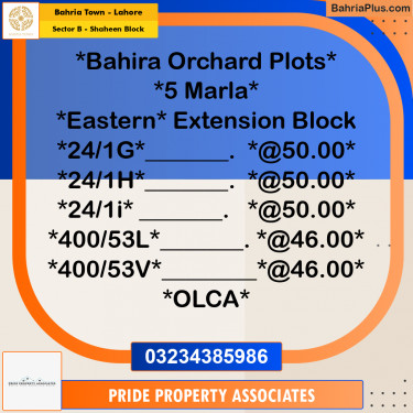 1 Kanal Residential Plot for Sale in Sector B - Shaheen Block -  Bahria Town, Lahore - (BP-228607)