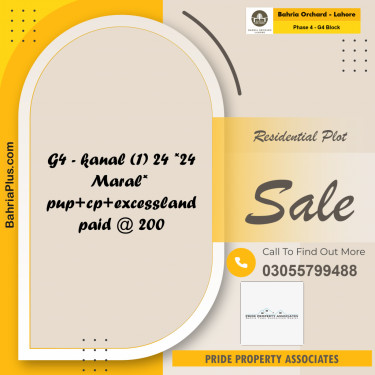24 Marla Residential Plot for Sale in Phase 4 - G4 Block -  Bahria Orchard, Lahore - (BP-228699)