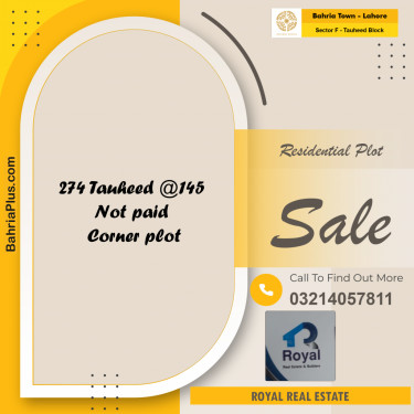 Residential Plot for Sale in Sector F - Tauheed Block -  Bahria Town, Lahore - (BP-228737)
