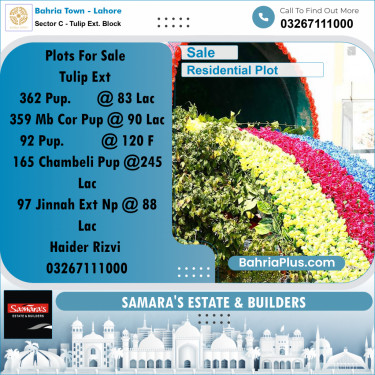 Residential Plot for Sale in Sector C - Tulip Ext. Block -  Bahria Town, Lahore - (BP-228760)