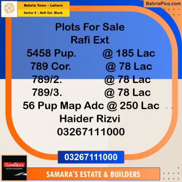 Residential Plot for Sale in Sector E - Rafi Ext. Block -  Bahria Town, Lahore - (BP-228764)