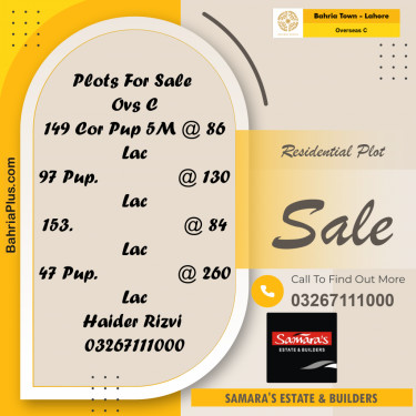 Residential Plot for Sale in Overseas C -  Bahria Town, Lahore - (BP-228774)