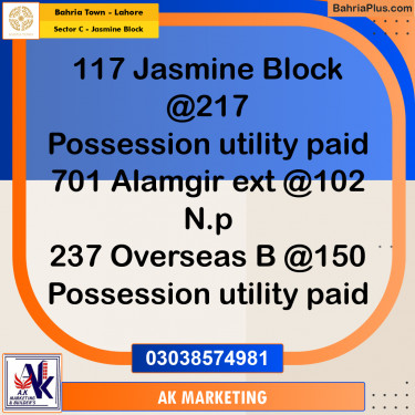 10 Marla Residential Plot for Sale in Sector C - Jasmine Block -  Bahria Town, Lahore - (BP-228827)