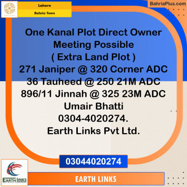 1 Kanal Residential Plot for Sale in Bahria Town, Lahore - (BP-228833)