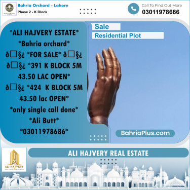5 Marla Residential Plot for Sale in Phase 2 - K Block -  Bahria Orchard, Lahore - (BP-228854)