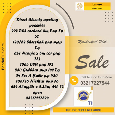 Residential Plot for Sale in Bahria Town, Lahore - (BP-228872)