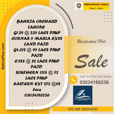 8 Marla Residential Plot for Sale in Phase 2 - C Block -  Bahria Orchard, Lahore - (BP-228920)