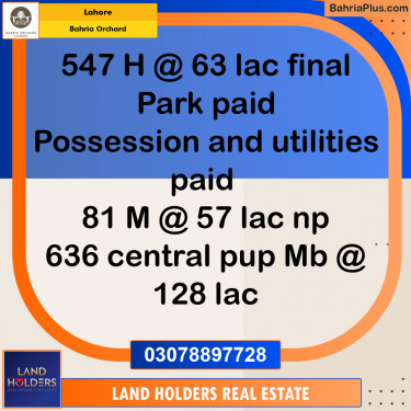 Residential Plot for Sale in Bahria Orchard, Lahore - (BP-229040)