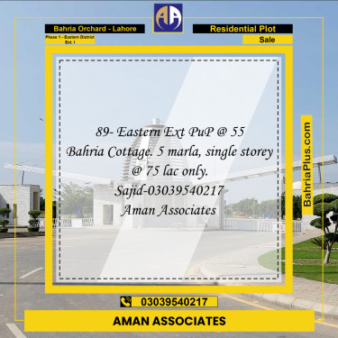 5 Marla Residential Plot for Sale in Phase 1 - Eastern District Ext. I -  Bahria Orchard, Lahore - (BP-229085)