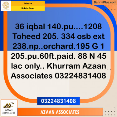 Residential Plot for Sale in Bahria Town, Lahore - (BP-229123)