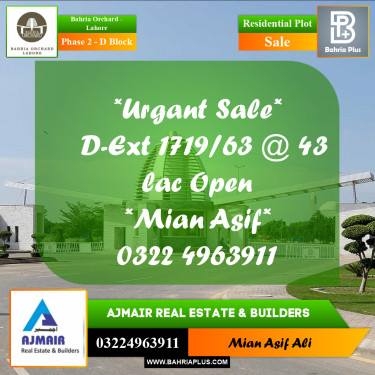 Residential Plot for Sale in Phase 2 - D Block -  Bahria Orchard, Lahore - (BP-229173)