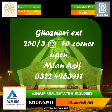 Residential Plot for Sale in Sector F - Ghaznavi Ext. Block -  Bahria Town, Lahore - (BP-229177)