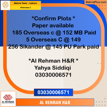10 Marla Residential Plot for Sale in Overseas C -  Bahria Town, Lahore - (BP-229182)