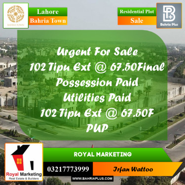 Residential Plot for Sale in Bahria Town, Lahore - (BP-229226)