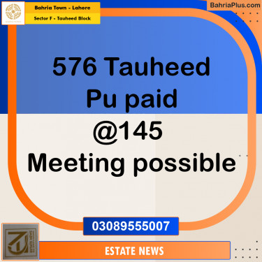 Residential Plot for Sale in Sector F - Tauheed Block -  Bahria Town, Lahore - (BP-229300)