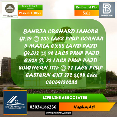 8 Marla Residential Plot for Sale in Phase 2 - C Block -  Bahria Orchard, Lahore - (BP-229425)