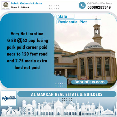 5 Marla Residential Plot for Sale in Phase 2 - G Block -  Bahria Orchard, Lahore - (BP-229439)