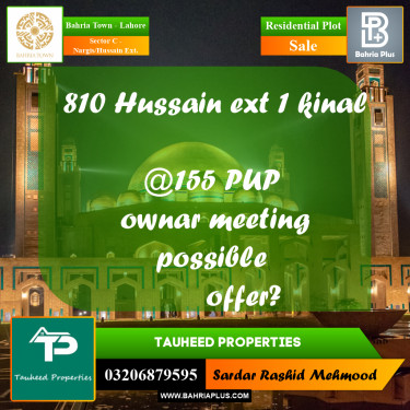 1 Kanal Residential Plot for Sale in Sector C - Nargis/Hussain Ext. -  Bahria Town, Lahore - (BP-229624)