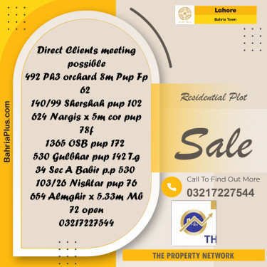 Residential Plot for Sale in Bahria Town, Lahore - (BP-229657)