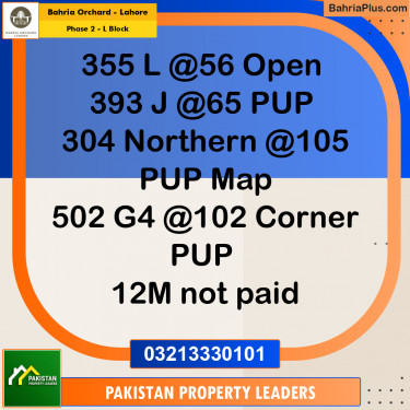 5 Marla Residential Plot for Sale in Phase 2 - L Block -  Bahria Orchard, Lahore - (BP-229675)