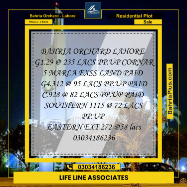 8 Marla Residential Plot for Sale in Phase 2 - C Block -  Bahria Orchard, Lahore - (BP-229687)