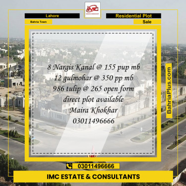 Residential Plot for Sale in Bahria Town, Lahore - (BP-229694)