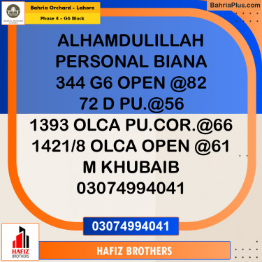 10 Marla Residential Plot for Sale in Phase 4 - G6 Block -  Bahria Orchard, Lahore - (BP-229734)