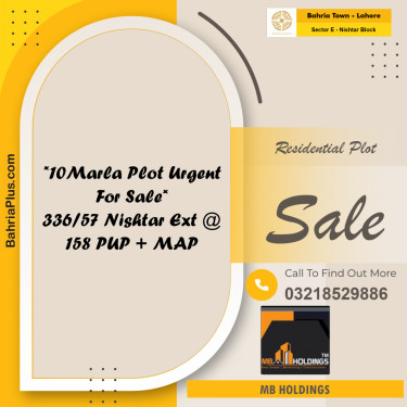 10 Marla Residential Plot for Sale in Sector E - Nishtar Block -  Bahria Town, Lahore - (BP-229785)