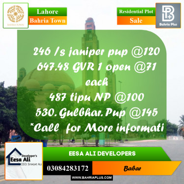 Residential Plot for Sale in Bahria Town, Lahore - (BP-229798)