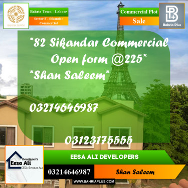 5 Marla Commercial Plot for Sale in Sector F - Sikandar Commercial -  Bahria Town, Lahore - (BP-229912)